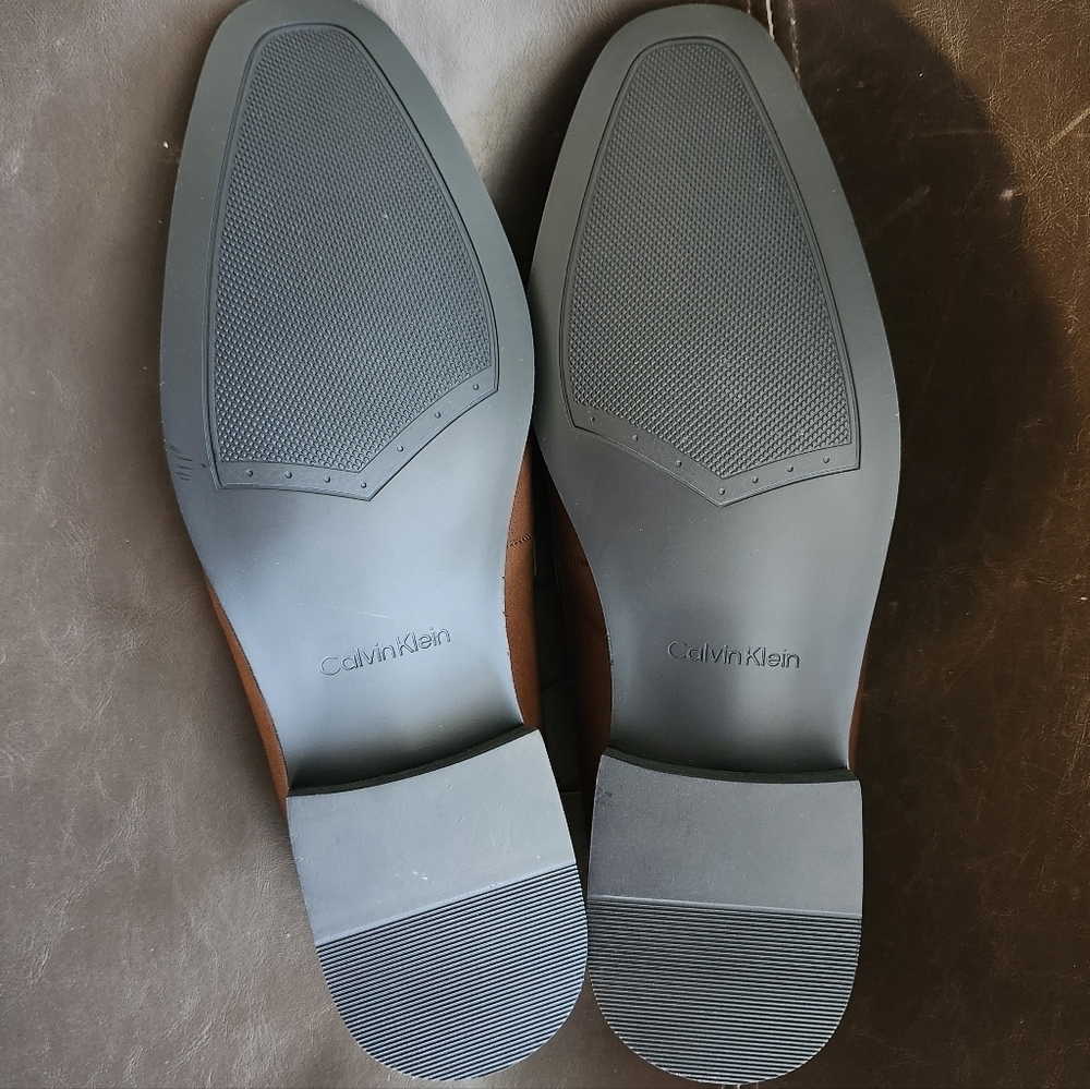 New Calvin Klein Brown Slip On Loafer Faux Leather Dress Shoe Mens 7.5 Work Prom - Picture 7 of 7